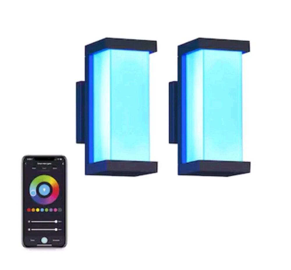 Atomi Smart WiFi Color Wall Sconces 2 Pack Outdoor LED RGB White Alexa Google